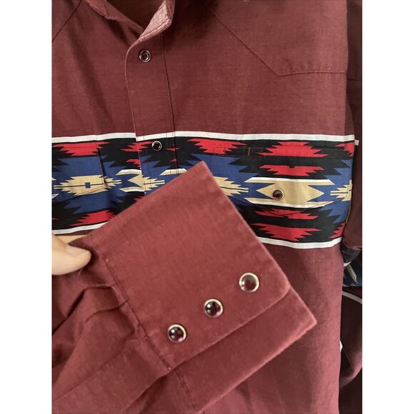 VTG 90s Mens Wrangler Aztec Western Rare Red Snap Button Shirt LS Rodeo Sz XL - Picture 5 of 9
